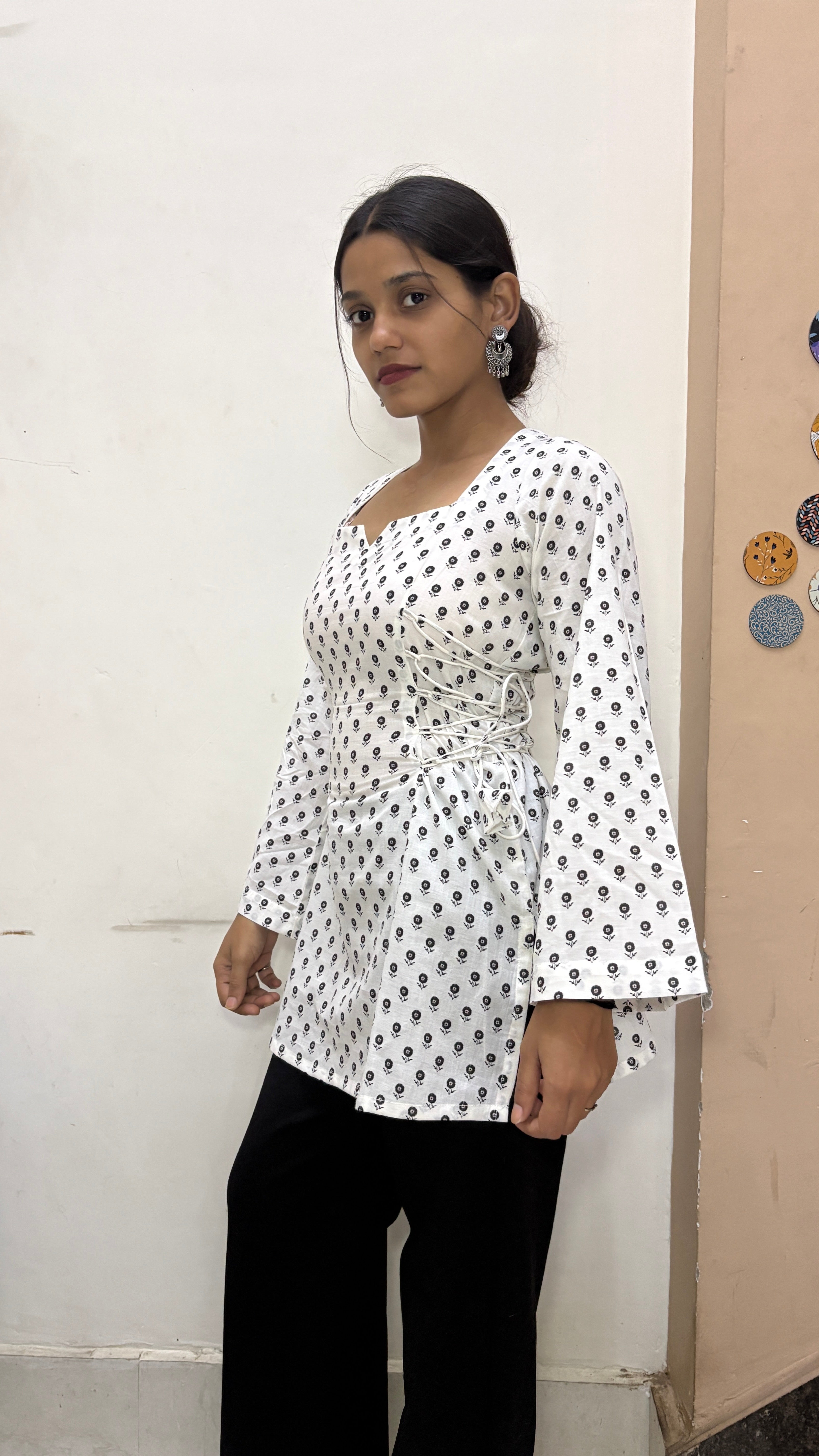 LAYLAH Printed Tie-Waist Cotton Kurti