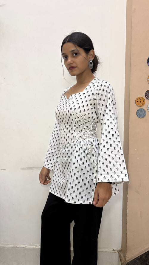 LAYLAH Printed Tie-Waist Cotton Kurti